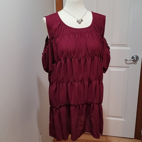 Kate & Mallory Tops - KATE MALLORY PURPLE CRINKLE TOP SHORT SLEEVE BOHEMIAN MINIMALIST GAUZE BLOUSE 3X